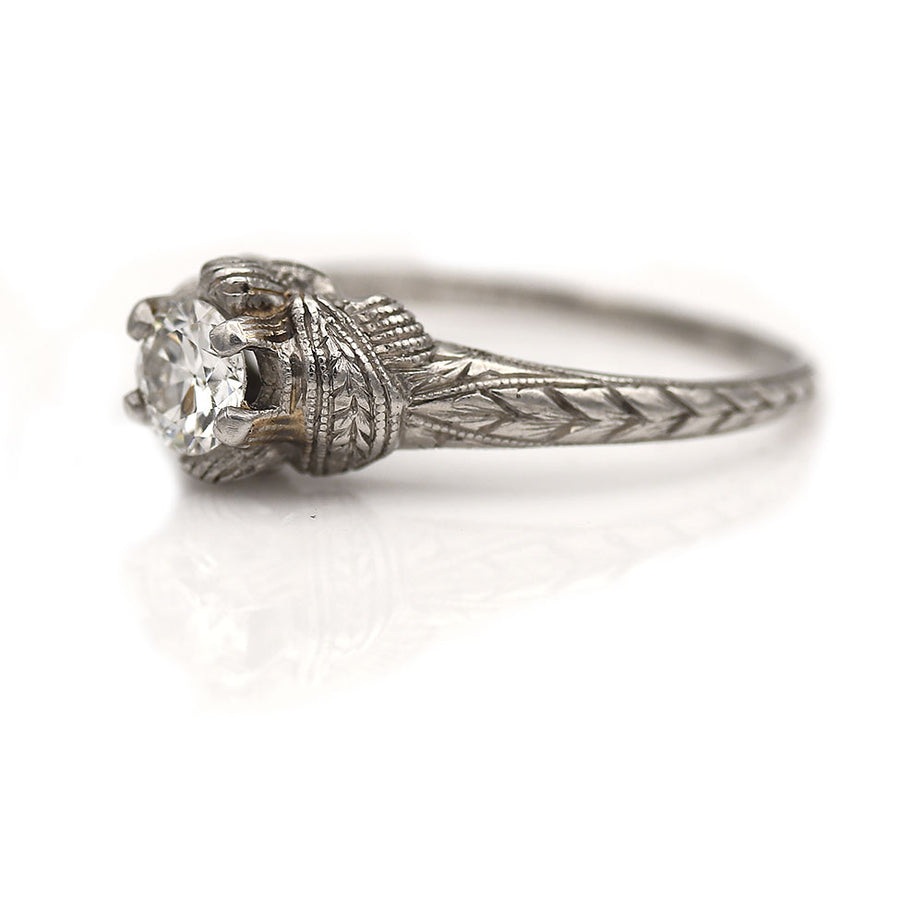 Art Deco Old European Cut Diamond Solitaire Engagement Ring