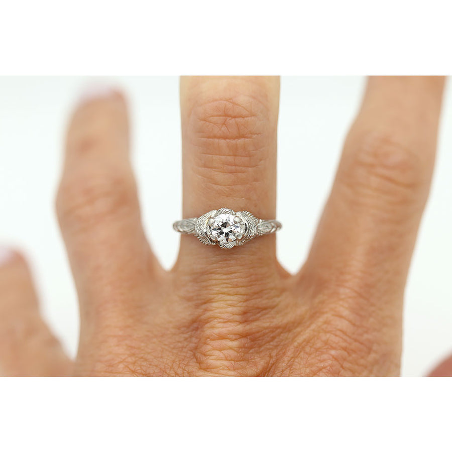 Art Deco Old European Cut Diamond Solitaire Engagement Ring