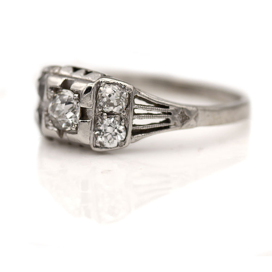 Antique Old Mine Cut Diamond Engagement Ring with Side Stones