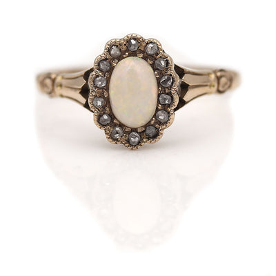Victorian Opal and Rose Cut Diamond Halo Engagement Ring