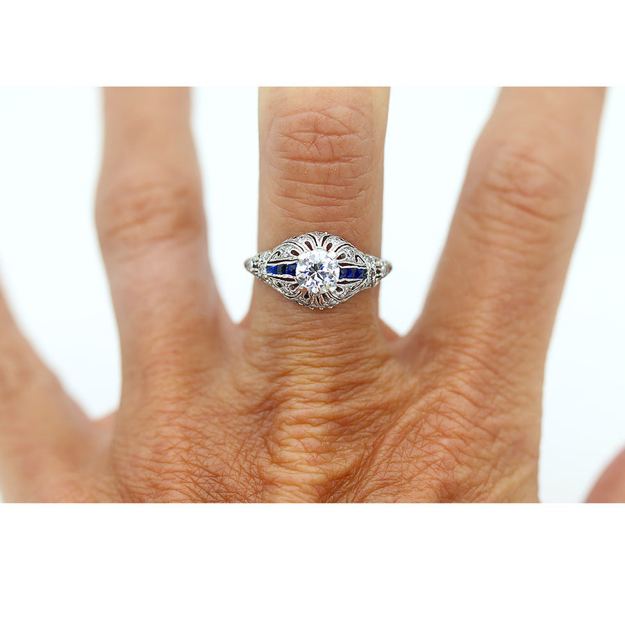 Art Deco Diamond and Sapphire Engagement Ring