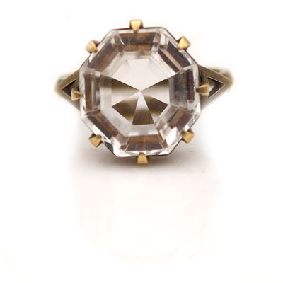 1940s Vintage Hexagonal Cut White Topaz Engagement Ring 