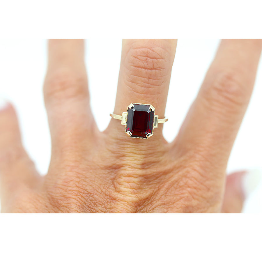 Art Deco Style Garnet Solitaire Engagement Ring