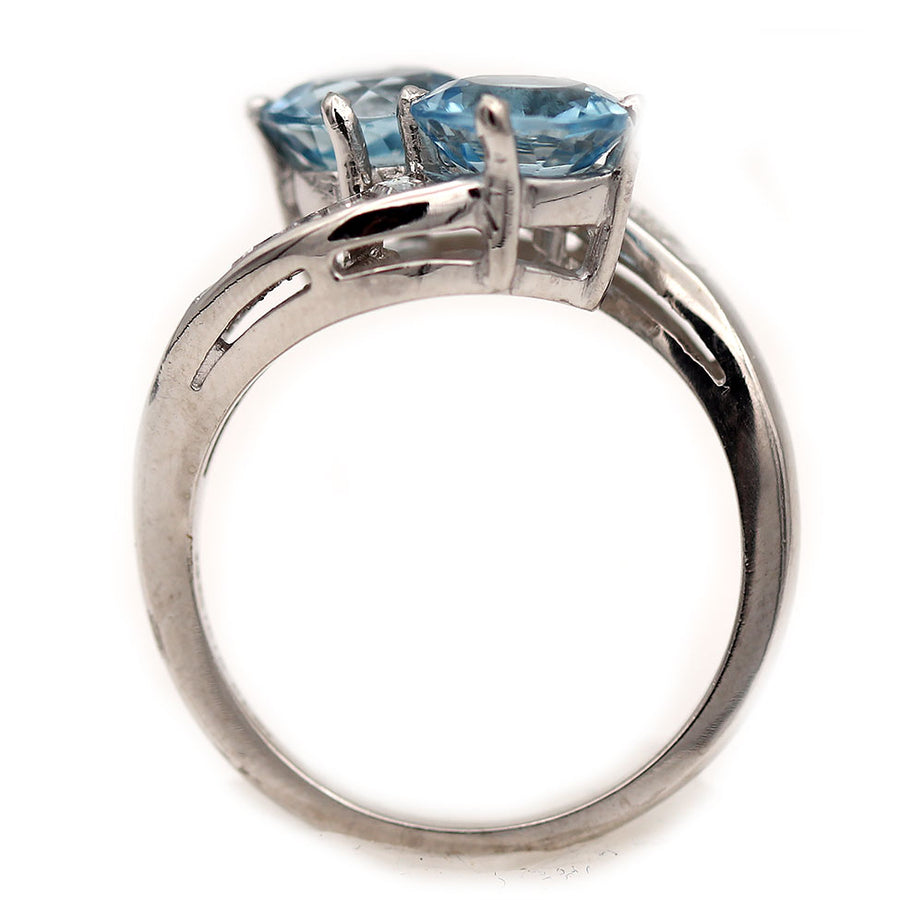 Vintage Toi Et Moi Aquamarine & Baguette Diamond Engagement Ring