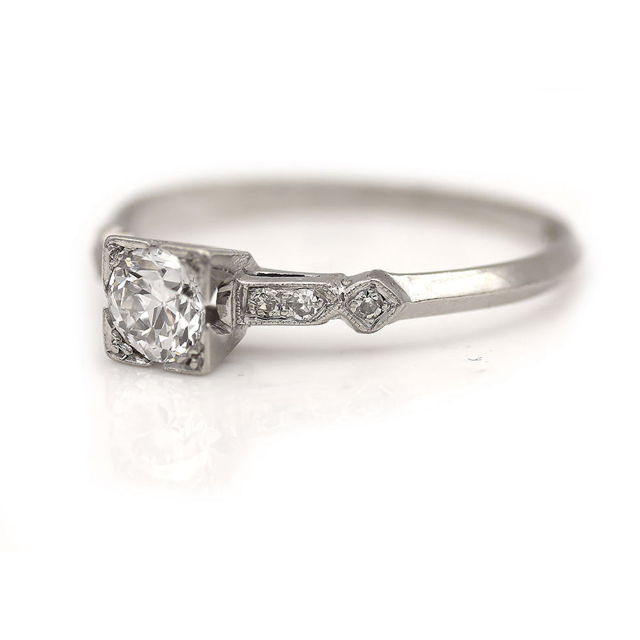 Antique 1940's Geometric Square Old European Cut Diamond Engagement Ring