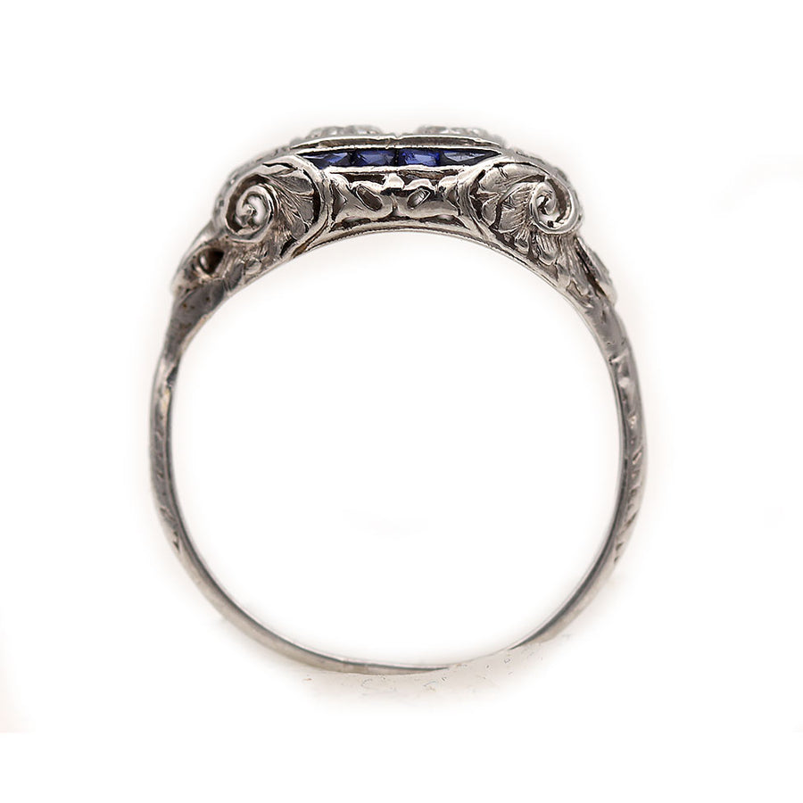 Art Deco Toi et Moi .61 CTW Old European Cut Diamond Sapphire Engagement Ring