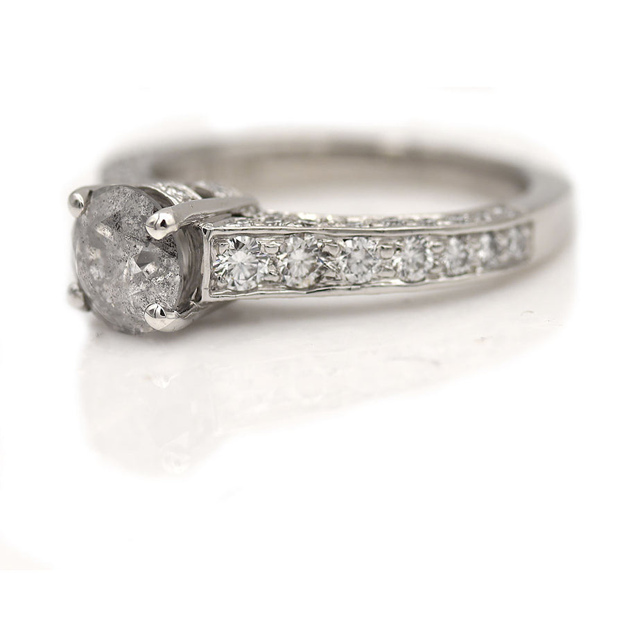 Vintage Rustic Salt and Pepper Diamond Engagement Ring 1.20 Ct