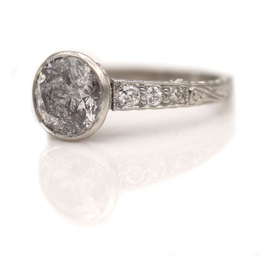 1.75 Ct Vintage Bezel Set Salt and Pepper Diamond Engagement Ring
