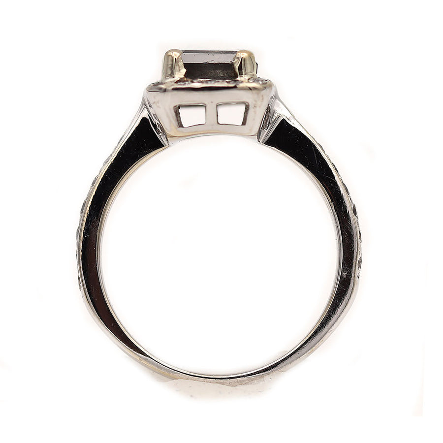 Vintage Square Cut Salt and Pepper Diamond Halo Engagement Ring 2.01 Ct