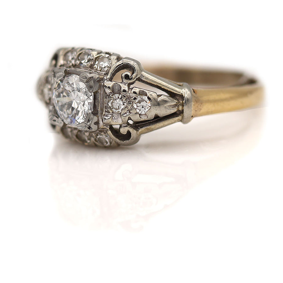 1940's Vintage Diamond Engagement Ring 14 Kt Two Tone Gold .40 Carat F/SI2