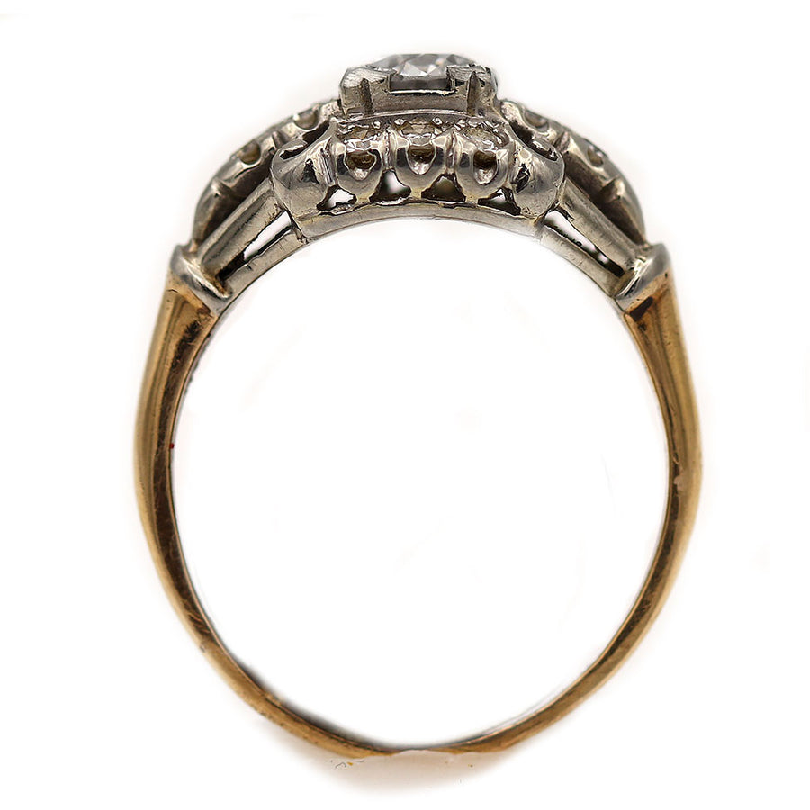 1940's Vintage Diamond Engagement Ring 14 Kt Two Tone Gold .40 Carat F/SI2