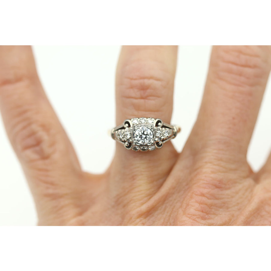 1940's Vintage Diamond Engagement Ring 14 Kt Two Tone Gold .40 Carat F/SI2