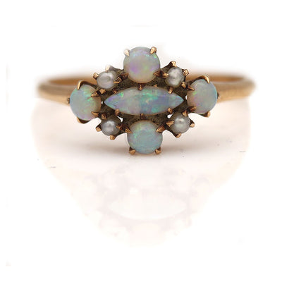 Victorian Opal Wedding Ring with Seed Pearls