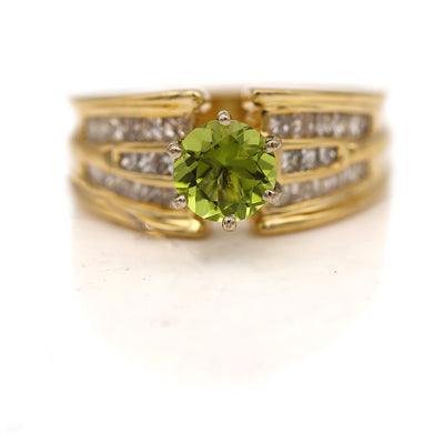 Vintage Peridot and Princess Cut Diamond Engagement Ring