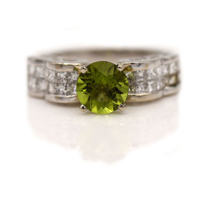 Estate Peridot and Princess Cut Diamond Engagement Ring 1.60 Ct