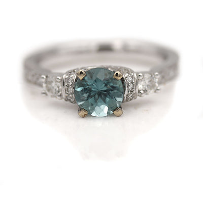 Estate Vintage Style Aquamarine and Diamond Engagement Ring 1.00 Carat