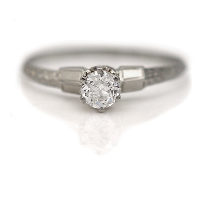 Art Deco Old European Cut Diamond Solitaire Engagement Ring .48 Ct GIA F/VS2