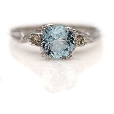Art Deco Round Aquamarine Engagement Ring