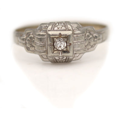 Antique 1920's Geometric Square Old Mine Cut Diamond Engagement Ring