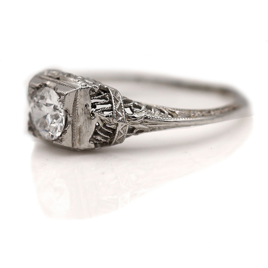 Vintage Geometric Square Old European Cut Diamond Solitaire Engagement Ring