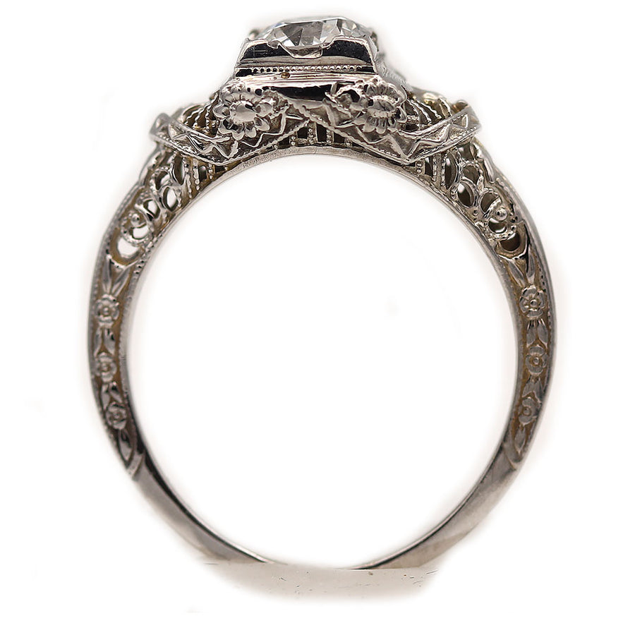 Vintage Geometric Square Old European Cut Diamond Solitaire Engagement Ring