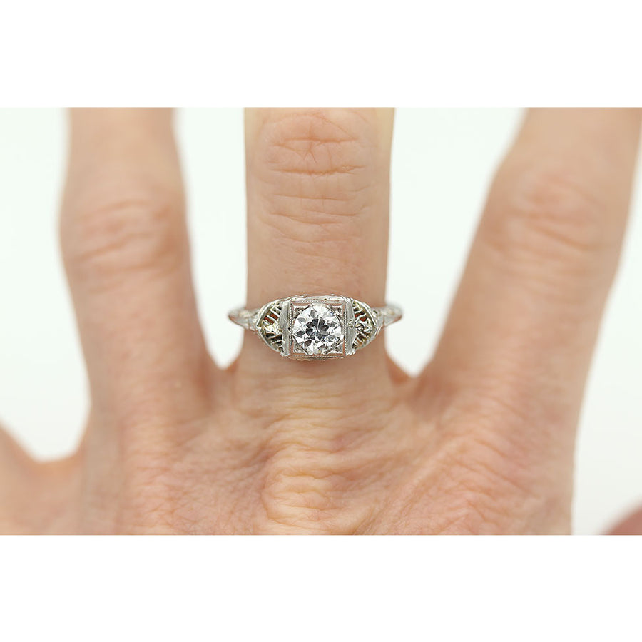 Vintage Geometric Square Old European Cut Diamond Solitaire Engagement Ring