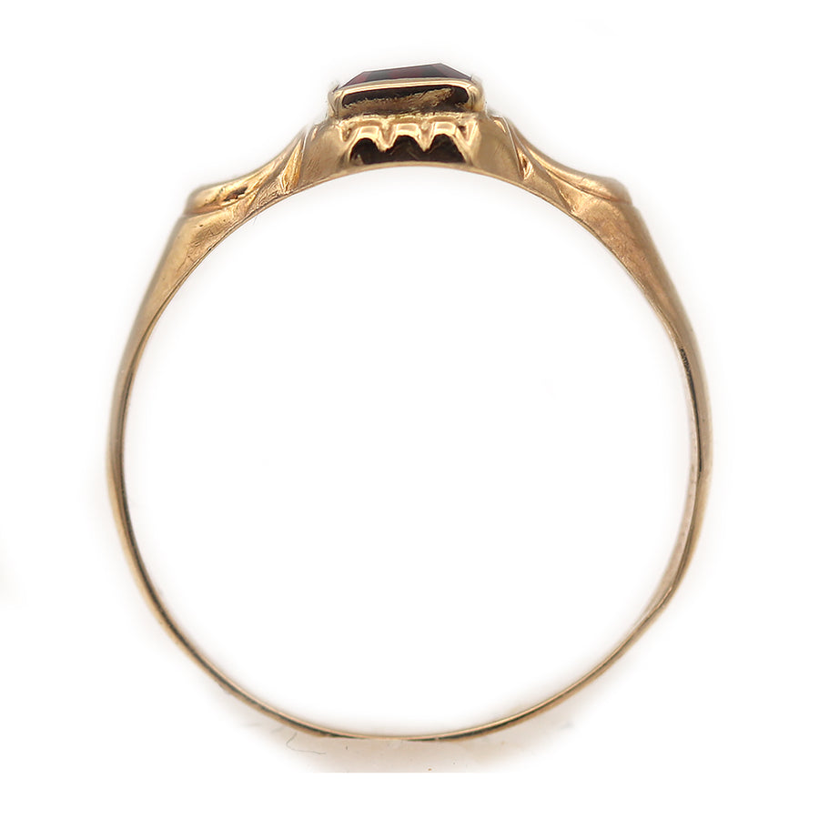 Vintage Bezel Set Emerald Cut Garnet Solitaire Engagement Ring