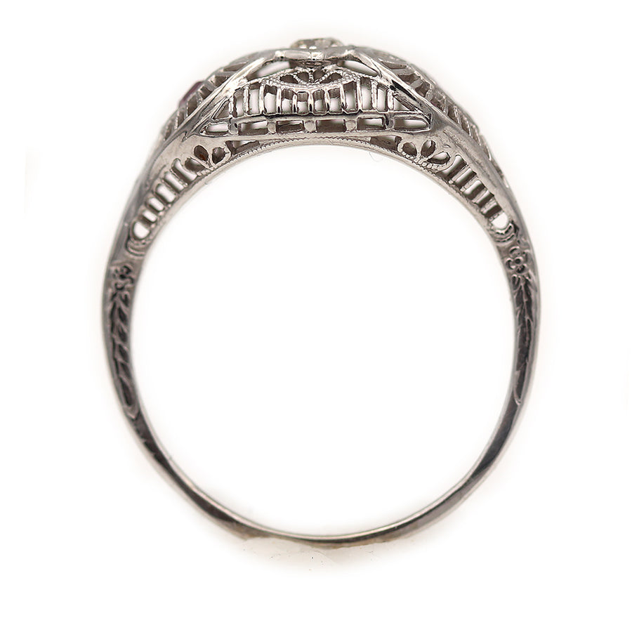 Vintage Old Mine Cut Diamond & Ruby Engagement Ring