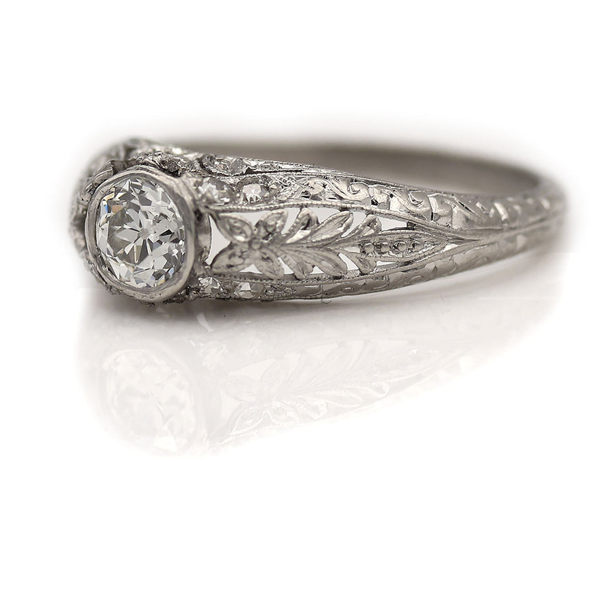 Magnificent Art Deco Bezel Set Old Mine Cut Diamond Engagement Ring