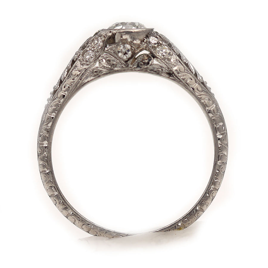 Magnificent Art Deco Bezel Set Old Mine Cut Diamond Engagement Ring