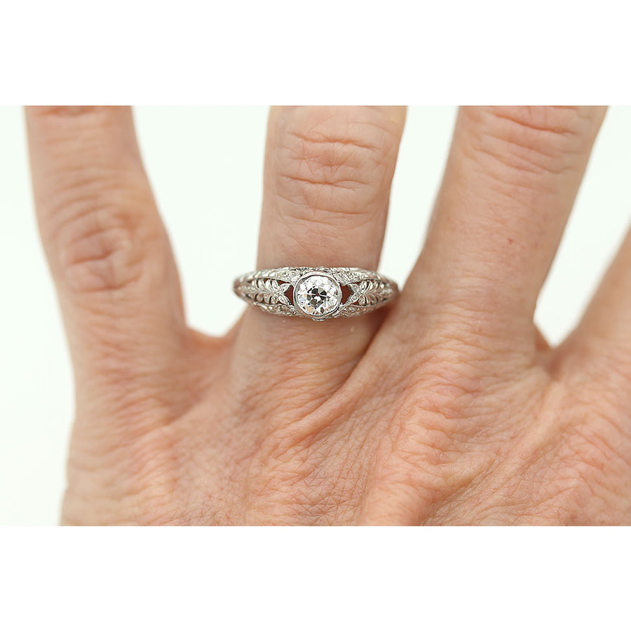 Magnificent Art Deco Bezel Set Old Mine Cut Diamond Engagement Ring
