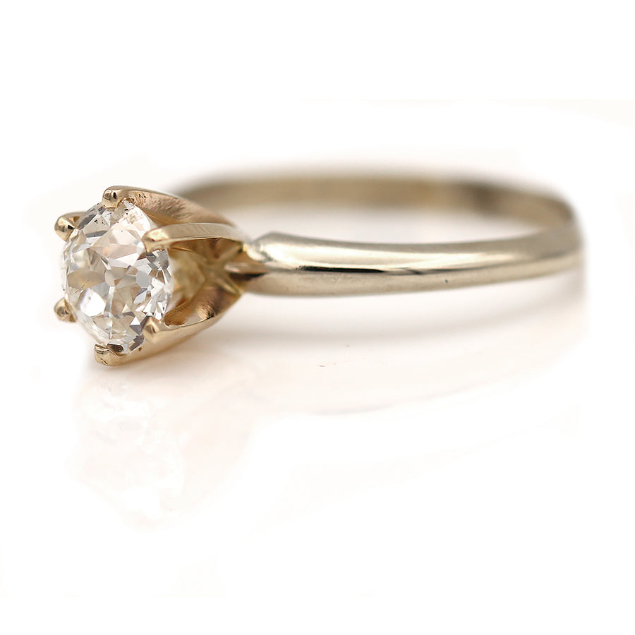 Mid-Century .85 CTW Old Mine Cut Diamond Solitaire Vintage Engagement Ring .85 GIA K/VS2