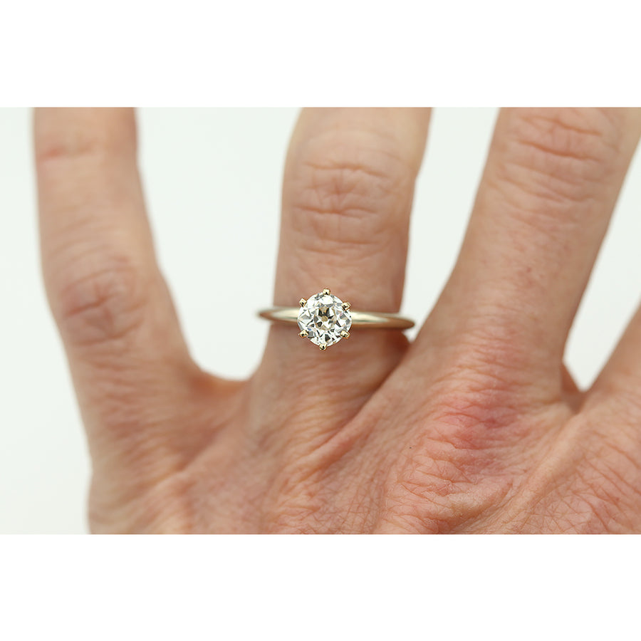 Mid-Century .85 CTW Old Mine Cut Diamond Solitaire Vintage Engagement Ring .85 GIA K/VS2