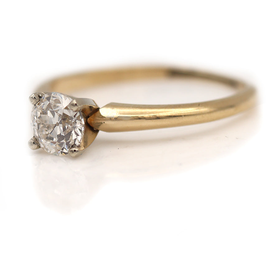 Vintage Solitaire Old European Cut Diamond Engagement Ring .74 Ct GIA J/I1