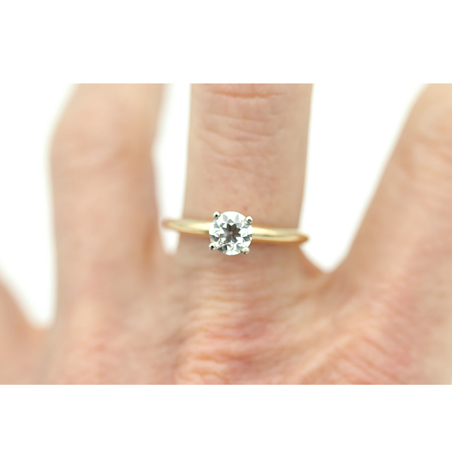 Vintage Solitaire Old European Cut Diamond Engagement Ring .74 Ct GIA J/I1
