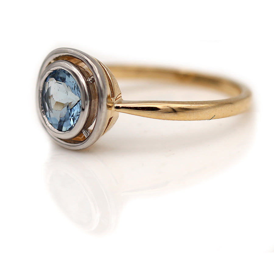 Victorian Style Round Aquamarine Halo Engagement Ring .75 Carat