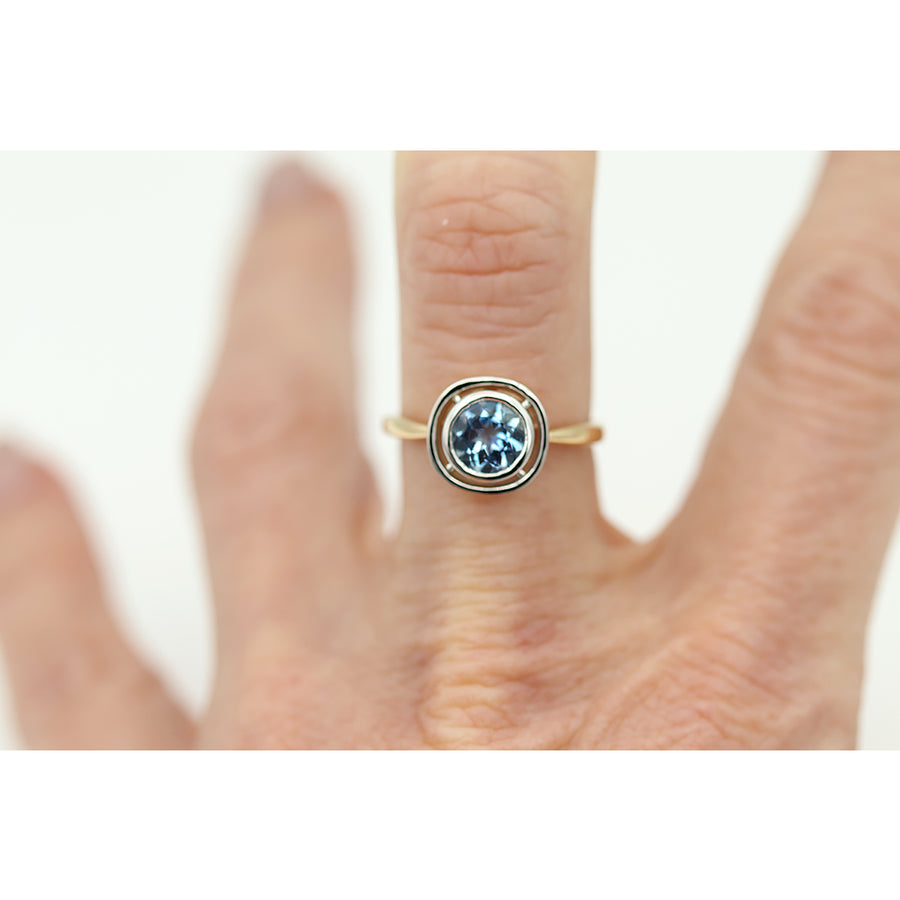 Victorian Style Round Aquamarine Halo Engagement Ring .75 Carat