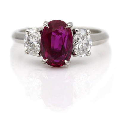 2.90 Carat Vintage No Heat Burma Ruby and Diamond Engagement Ring