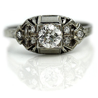 Art Deco Rectangular Diamond Engagement Ring