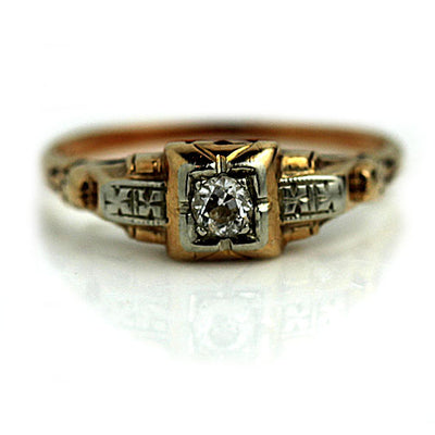 1940s Retro Two-Tone Solitaire Diamond Ring