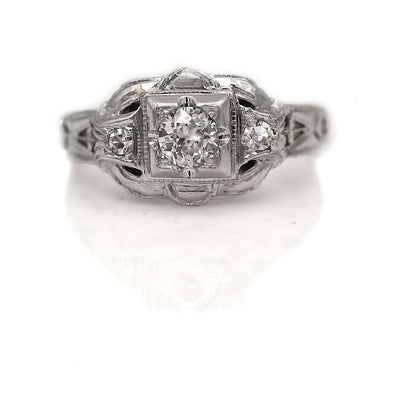1930s Unique Antique Diamond Three Stone Engagement Ring