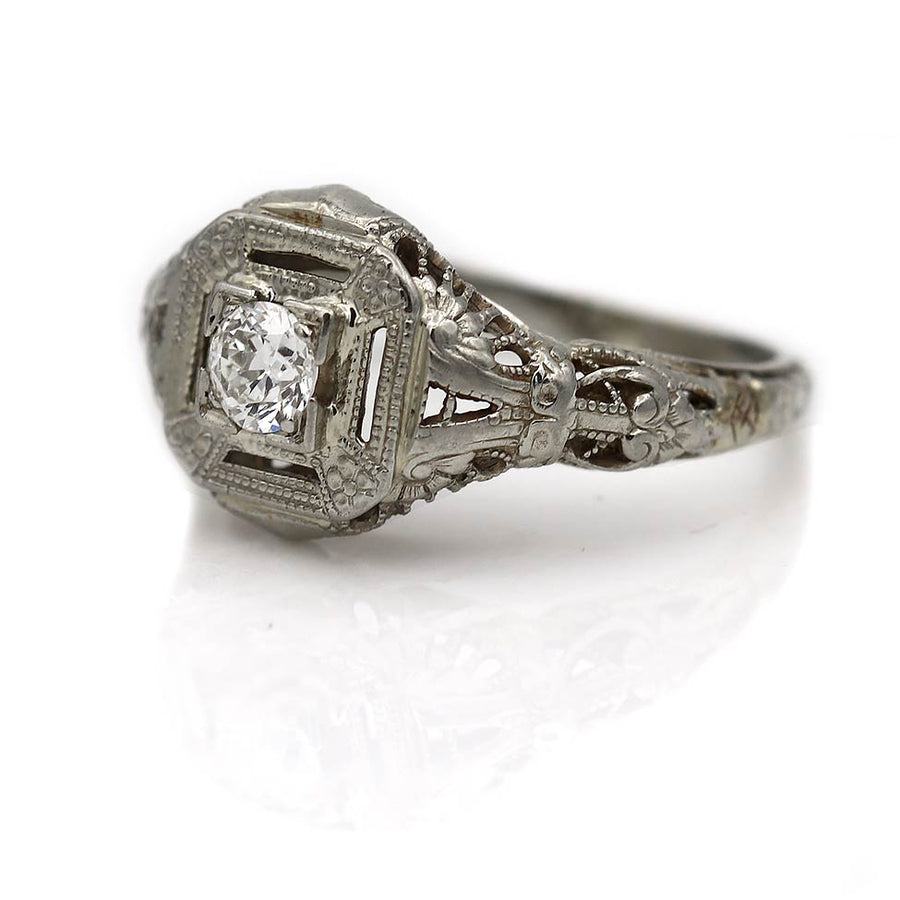 Art Deco .20 CTW Old Euro Diamond Antique Engagement Ring
