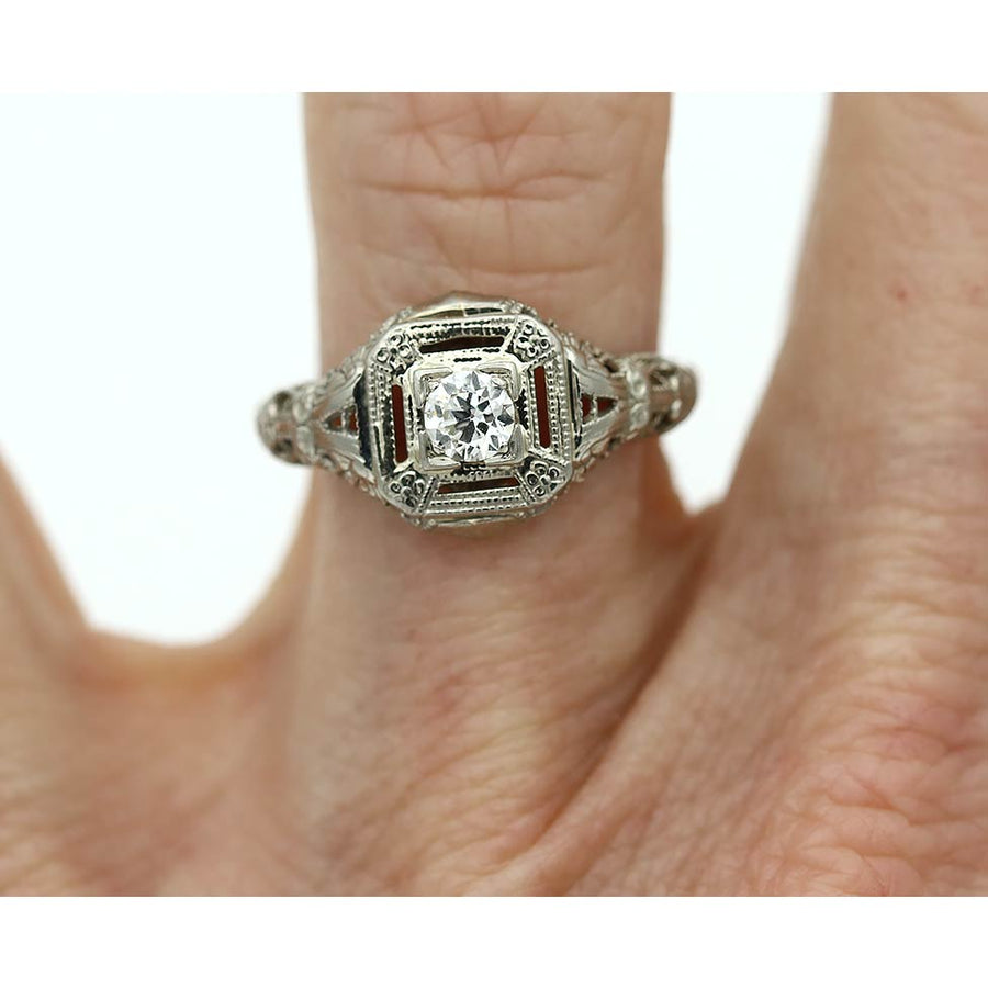 Art Deco .20 CTW Old Euro Diamond Antique Engagement Ring