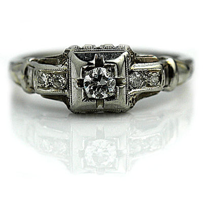 Geometric Square Engagement Ring with Side Diamonds