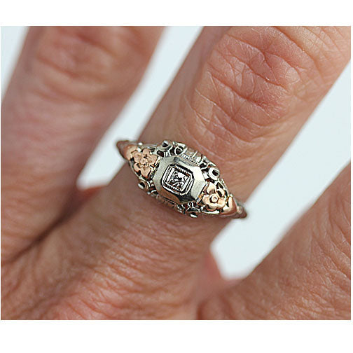 Mid-Century .05 CTW 10K Two ToneTwo Tone Floral Antique Diamond Engagement Ring