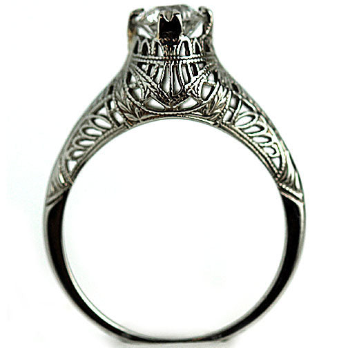 Art Deco .70 CTW 18 Karat White Gold Engraved Solitaire Antique Engagement Ring