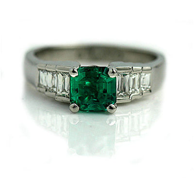 Emerald Engagement Ring with Criss Cut Diamonds 