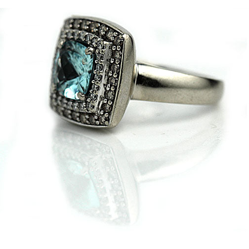 Vintage Blue Topaz Halo Engagement Ring