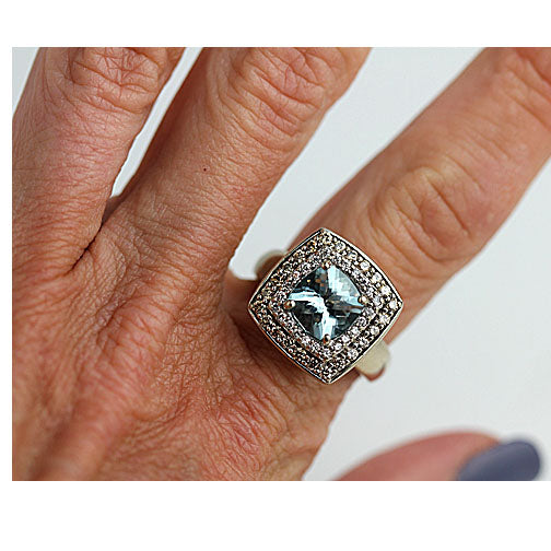 Vintage Blue Topaz Halo Engagement Ring