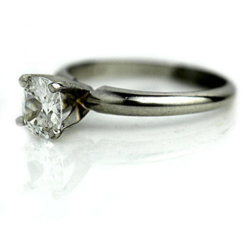 Mid-Century .74 CTW Cushion Cut Diamond Solitaire Vintage Engagement Ring GIA F/SI2